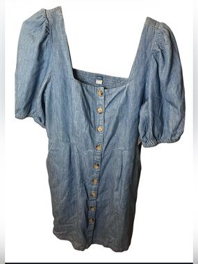 Old Navy Chambray Puff Sleeve Button Front Dress Petite